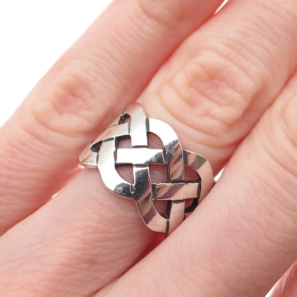 925 Sterling Silver Vintage Celtic Woven Knot Wide Band Ring Size 6.25